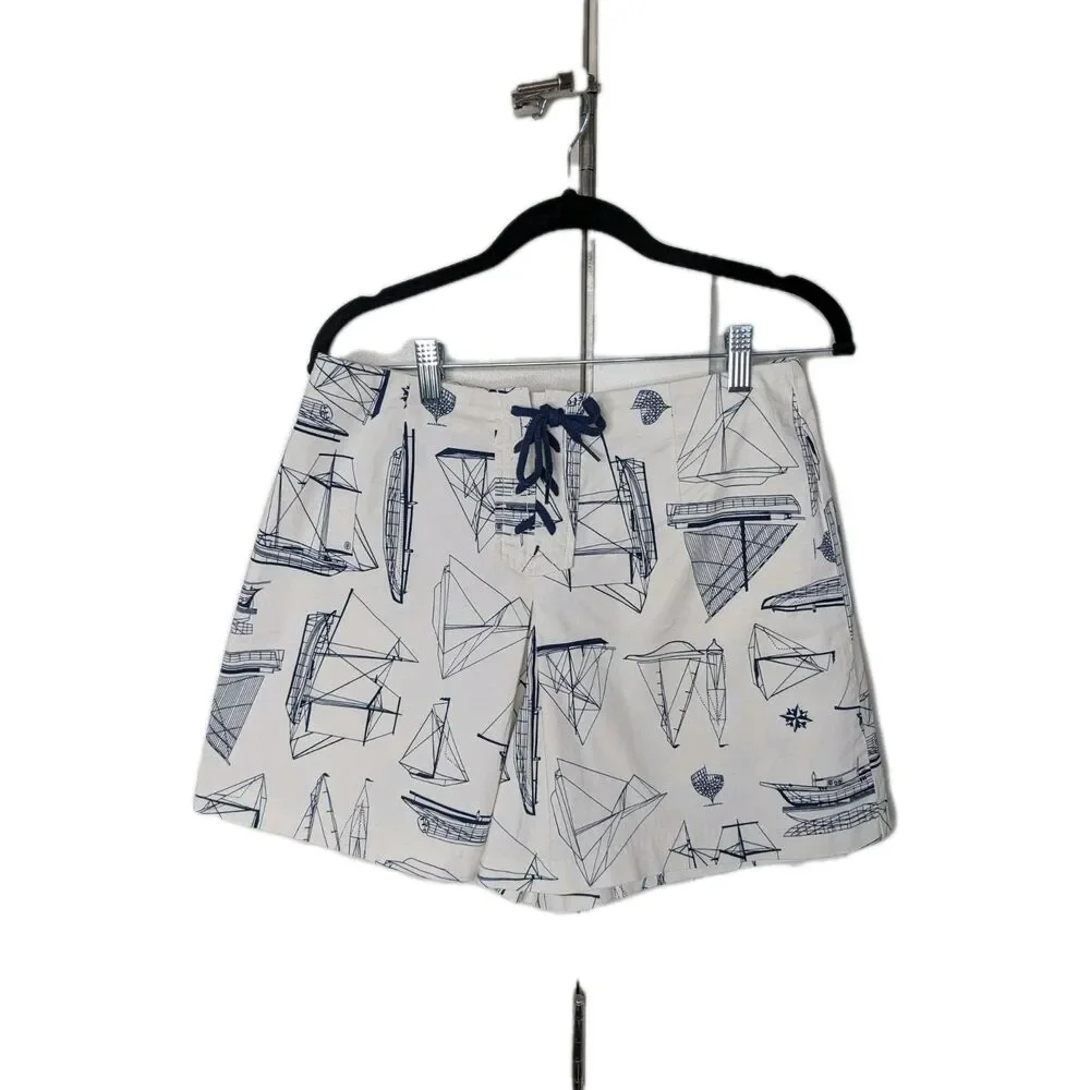 Tory Burch Adrift Nautical Sailboat Shorts Womens  Lace Up Sailor Graphic 28